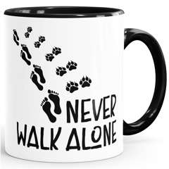 Tasse Never walk alone Hund Pfoten Hundepfoten Pfotenabdrücke Hundebesitzer Kaffeetasse Teetasse Keramiktasse MoonWorks®