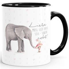Kaffeetasse Liebe muss nicht perfekt sein sondern echt Elefant Maus Geschenk-Tasse MoonWorks® Teetasse Keramiktasse Innenfarbe
