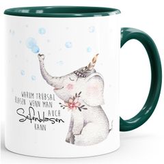 KaffeeTasse Elefant Warum Trübsal blasen wenn man auch seifenblasen kann Spruch Motivation positives Denken fröhlich MoonWorks®
