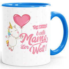 Einhorn Geschenk-Tasse Muttertag Beste Mama der Welt Unicorn Mother`s Day Kaffee-Tasse mit Innenfarbe MoonWorks®
