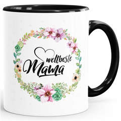 Geschenk-Tasse Weltbeste Mama Geschenk Mutter Muttertag Tasse Blumen Innenfarbe MoonWorks®