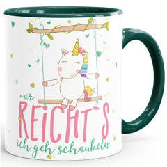 Kaffee-Tasse Einhorn Mir reichts ich geh schaukeln Spruch Unicorn Tasse mit farbigem Henkel MoonWorks®