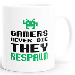 Kaffee-Tasse Gamers never die they respawn Spruch Pixel Zocker 90er 80er Retro MoonWorks®