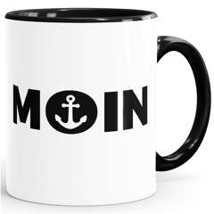 Kaffee-Tasse Moin mit Anker Frühstückstasse mit farbigen Henkel und Innenfarbe MoonWorks®
