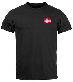Herren T-Shirt mit Norwegen Flagge Kurzarm Shirt mit Brustlogo Skandinavisches Design Shirt für Alltag und Reise Neverless® 