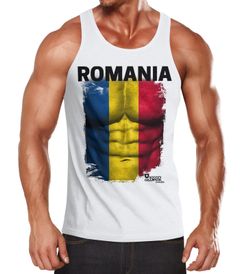 EM Tanktop Herren Fußball Rumänien Flagge Fanshirt Waschbrettbauch MoonWorks®