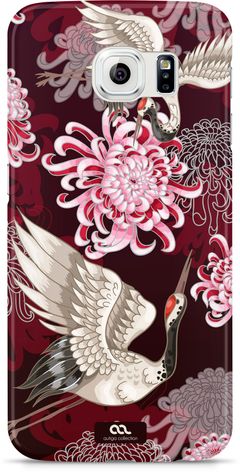 Handyhülle {variation2_option_id} Hülle Blumen Blüten Kranich Vögel Japan Handy Hardcover Hardcase Schutzhülle Autiga®