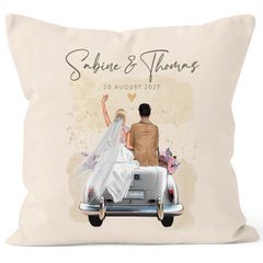 Kissen-Bezug personalisiert Geschenk Hochzeit mit Namen und Datum Kissenhülle Auto Brautpaar Hochzeitstag Jahrestag SpecialMe®