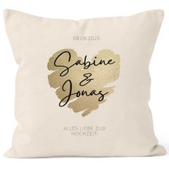 Kissen-Bezug zur Hochzeit personalisiert mit Namen und Datum Herz-Design Hochzeitsgeschenk Kissenhülle SpecialMe®