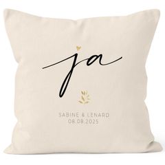 Kissen-Bezug zur Hochzeit personalisiert mit Namen und Datum Ja Schriftzug Hochzeitsgeschenk Kissenhülle SpecialMe®