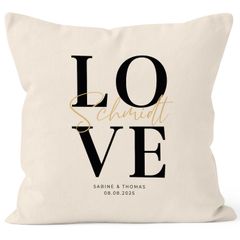 Kissen-Bezug  zur Hochzeit mit Namen und Datum Schriftzug Love Hochzeitsgeschenk Kissenhülle SpecialMe®