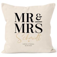 Kissen-Bezug personalisiert Hochzeit mit Namen und Datum Schriftzug Mr und Mrs Hochzeitsgeschenk Kissenhülle SpecialMe®