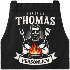 Grillschürze für Männer mit SpruchHier grillt Wunschname personalisiert Kochschürze Herren Grillgeschenk Schürze Baumwolle MoonWorks®