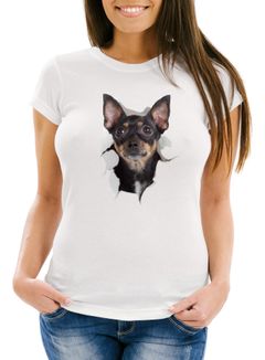 Damen T-Shirt Hund Hundemotiv Tiermotiv farbig lustig originell Slim Fit Moonworks®