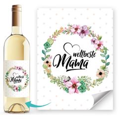 Weinetiketten Geschenkidee Muttertag Weltbeste Mama Flaschenetiketten selbstklebend Wein Geschenk SpecialMe®