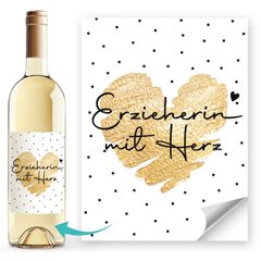 Weinetiketten Weinflaschenetiketten Aufdruck Erzieherin mit Herz Flaschenetiketten selbstklebend Danke Geschenk Abschied SpecialMe®