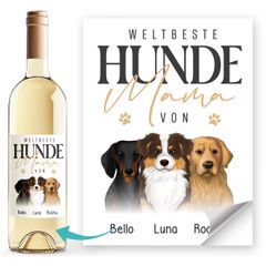 Weinetiketten personalisiert Hunde Mama Hundefiguren mit bis zu 3 Namen anpassbar Geschenkidee Hundebesitzerin SpecialMe®