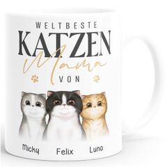 Tasse mit Spruch Weltbeste Katzenmama bis zu 3 Katzen mit Namen anpassbar Geschenk für Katzenmutti Muttertag SpecialMe®