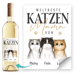 Weinetiketten personalisiert Weltbeste Katzenmama bis zu 3 Katzen mit Namen anpassbar Wein Geschenk SpecialMe®
