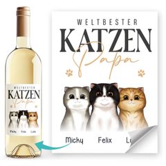 Weinetiketten Geschenk Katzenpapa Katzenbesitzer Haustiere Weinflaschenetiketten personalisiert selbstklebend Wein Geschenk SpecialMe®
