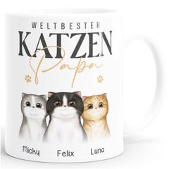 Tasse Katzen-Papa personalisiert mit bis zu 3 Katzenfiguren und Wunschnamen Geschenke zum Vatertag SpecialMe®