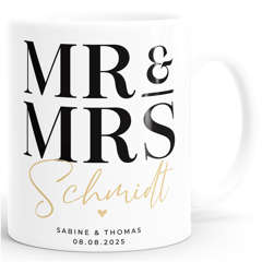 Tasse Mr und Mrs Hochzeit Hochzeitstag Jahrestag Geschenk für Brautpaar personalisiert Wunschnamen Paargeschenk SpecialMe®