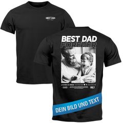 Herren T-Shirt Best Dad Ever personalisiert mit eigenem Bild und Text Foto Geschenk für Papa Front und Backprint Moonworks®