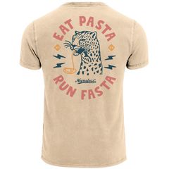 Herren Vintage T-Shirt Backprint Eat Pasta Run Fasta Leopard Grafikshirt Printshirt Aufdruck Used Look Fashion Männer Neverless®