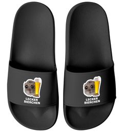 Badeschlappen Herren Damen Unisex mit Spruch Lecker Bierchen Schlappen Hamster Meme Badelatschen Party Urlaub Moonworks®