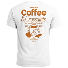 Herren T-Shirt Backprint Grafikshirt Rückendruck Coffee Croissant Kaffeeliebhaber Fashion Streetstyle Neverless®