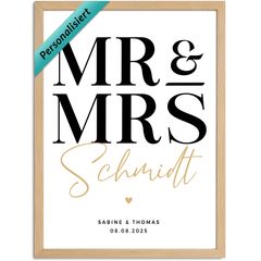Poster Geschenk an das Brautpaar Mr & Mrs Hochzeit Bildgeschenk personalisiert mit Namen und Datum SpecialMe®