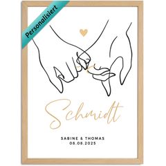 Poster Geschenk an das Brautpaar Hand in Hand Hände Line-Art Ringe Hochzeit personalisiert Namen und Datum SpecialMe®