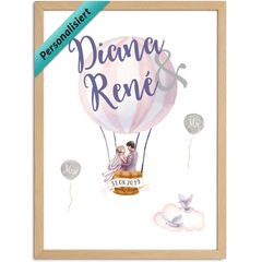 Poster Hochzeit Heiß-Luftballon Wedding Geschenk an das Brautpaar personalisiert mit Hochzeitsdatum und Wunschnamen SpecialMe®