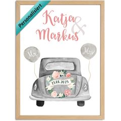 Poster Hochzeit Geschenk an das Brautpaar Wedding Car Hochzeitsauto personalisierbar mit Wunschnamen und Datum SpecialMe®