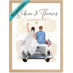 Poster Hochzeit Brautpaar mit Auto Figuren Namen Datum anpassbar Hochzeitsgeschenk SpecialMe®