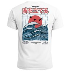 Herren T-Shirt Backprint Wellen Sonne Japan Retro Grafikshirt Fashion Streetstyle Neverless®