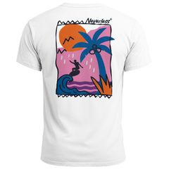 Herren T-Shirt Backprint Surfer Wellen Sunset Grafikprint Neverless Schriftzug Fashion Streetstyle Neverless®