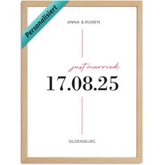 Poster Hochzeitsbild Just Married Geschenkidee Brautpaar personalisiert mit Datum Name Ort SpecialMe®
