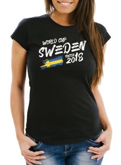 Damen T-Shirt Schweden Sweden Sverige Fan-Shirt WM 2018 Fußball Weltmeisterschaft Trikot Moonworks®