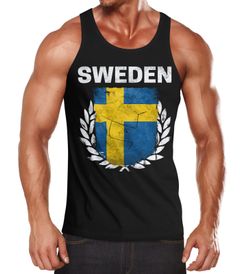 EM WM Tanktop Fanshirt Herren Fußball Schweden Flagge Sweden Vintage MoonWorks®
