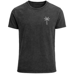 Herren T-Shirt mit Palmen Logo – Vintage Waschoptik Kurzarmshirt aus Baumwolle – Used Look mit Brustprint – Sommer Streetwear Neverless®