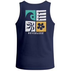 Herren Tank-Top Backprint mit Sommer Symbol Print - Ärmelloses Shirt mit Wellen-, Sonnen- und Blumen-Grafik – Streetwear Muskelshirt Neverless®