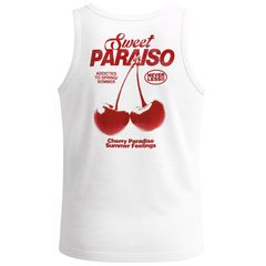 Herren Tanktop Sweet Paraiso – Weißes Muskelshirt mit Kirsch Print & Sommer-Slogan – Sommer Shirt ärmellos aus Baumwolle Neverless®