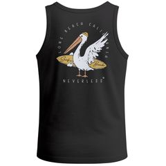 Herren Tanktop Long Beach Pelican Surf Shirt Rückendruck:California Print – Ärmelloses Sommer-Shirt Westcoast Style – Baumwolle tNeverless®