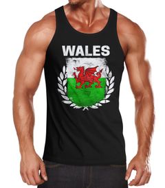 EM WM Tanktop Fanshirt Herren Fußball Wales Flagge Vintage Muskelshirt MoonWorks