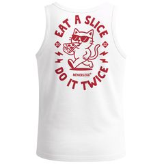 Herren Tank-Top Backprint Pizza Katze Spruch– Rückendruck im Comic-Stil – Printshirt Baumwolle Fashion Streetstyle Muskelshirt Neverless®