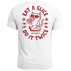 Backprint T-Shirt Herren Pizza Katze Spruch– Rückendruck im Comic-Stil – Printshirt Baumwolle Fashion Streetstyle Neverless®