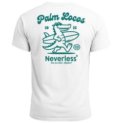 Herren T-Shirt Aufschrift Palm Locos Lustiges Surfshirt Alligator Rückendruck Kurzarm Baumwollshirt im Retro Look Baumwolle Neverless®