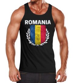 EM WM Tanktop Fanshirt Herren Fußball Rumänien Flagge Romania Vintage MoonWorks®