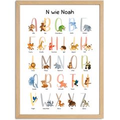 Kinder-Poster Geschenk Einschulung personalisiert mit Name | ABC Zahlen Buchstaben Lernen | Bilder Kinderzimmer mit lustigen Tieren SpecialMe®